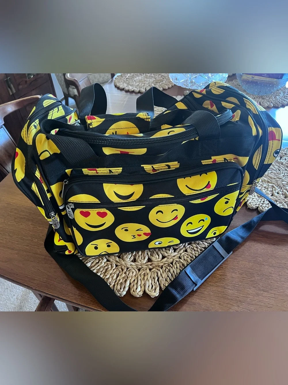 Black Emoji Print Duffel Bag - Unbranded